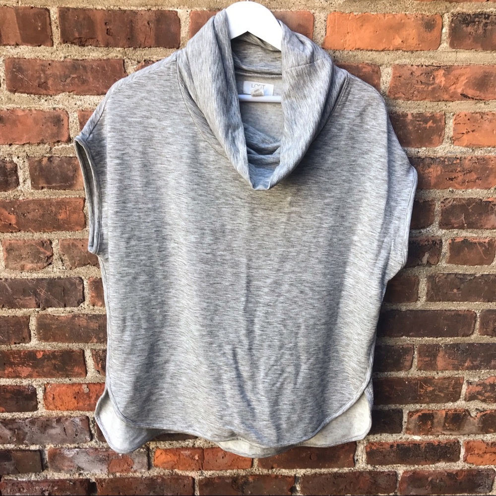 Loft Lounge Cowl Neck Short Sleeve Gray Sweatshirt